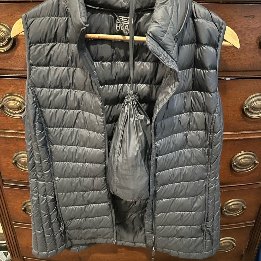 Gray/Blue Puffer Vest with Removable Hood
